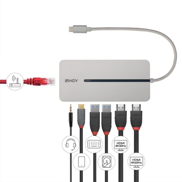 LINDY 43360 DST-Mx Duo USB-C Laptop/MacBook Mini Docking Station with Dual Display (4K) & 100W Pass-Through Charging - Image 4